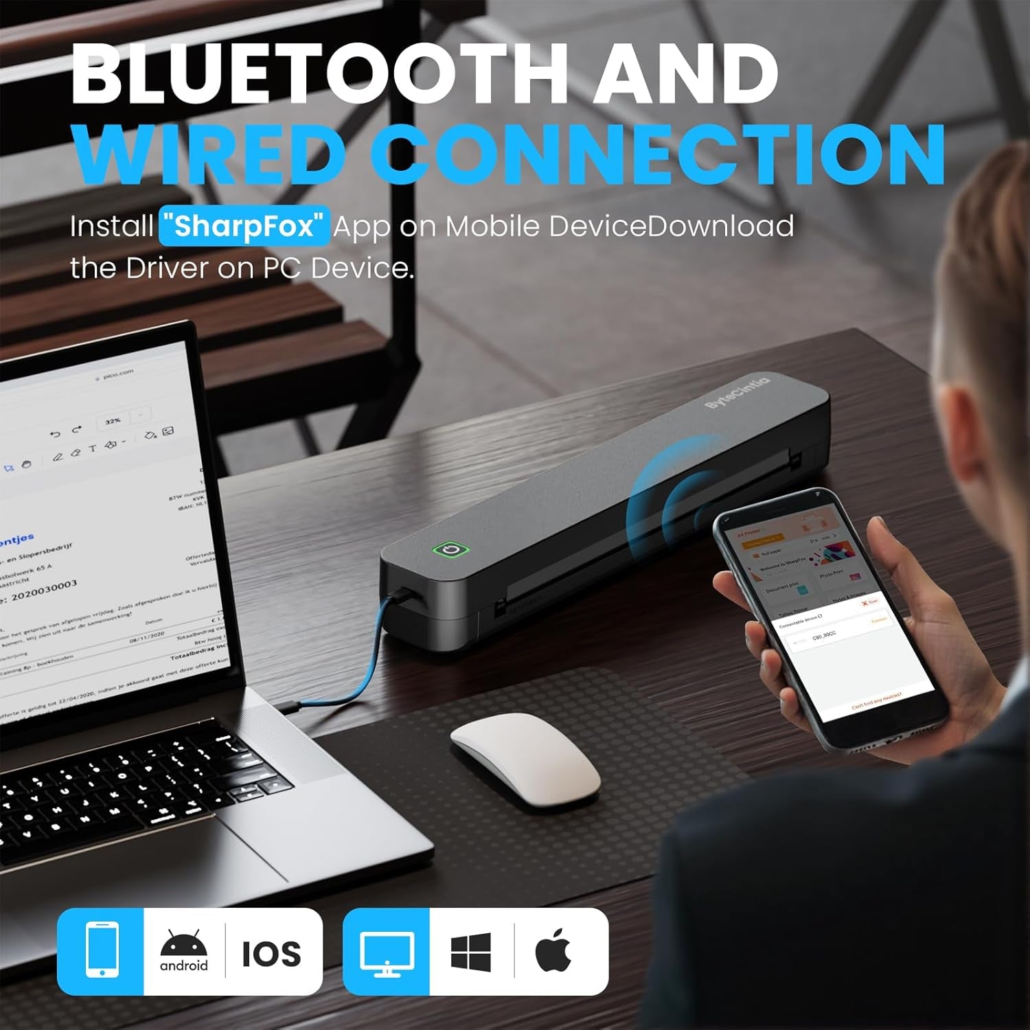 C80 A4 Impresora Portátil Térmica, Impresora De Papel A4 Bluetooth Para Oficina Móvil, Compatible Con Teléfonos Android E Ios Y Computadoras Portátiles